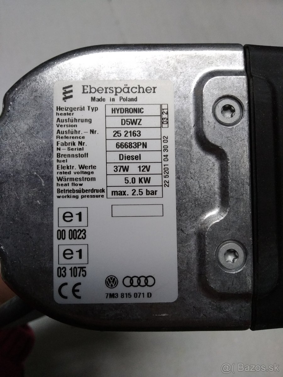 Prihrievač Eberspacher Hydronic D5WZ 12V VW, Ford, Seat - 3
