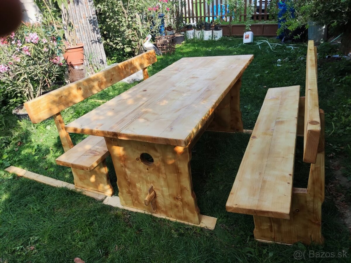 Pivný set (stôl + 2 lavice) – masív - 3