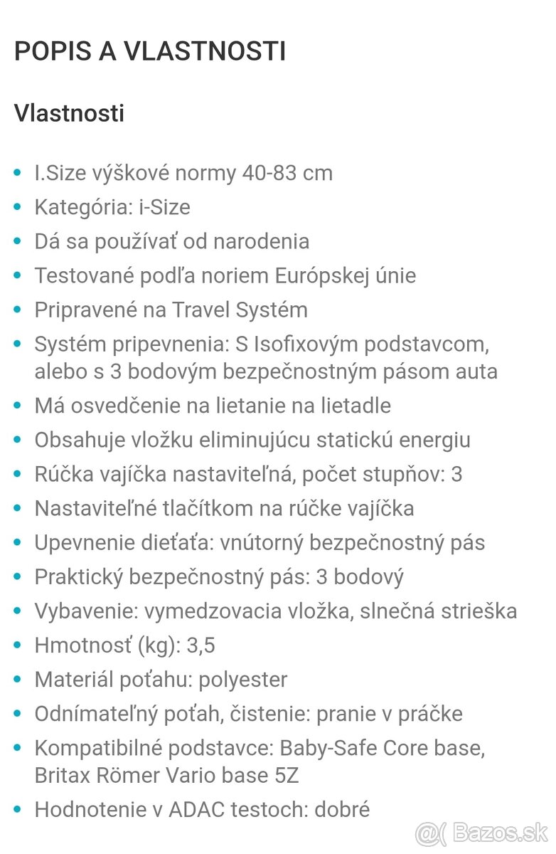 Predám autosedačku Britax - 3