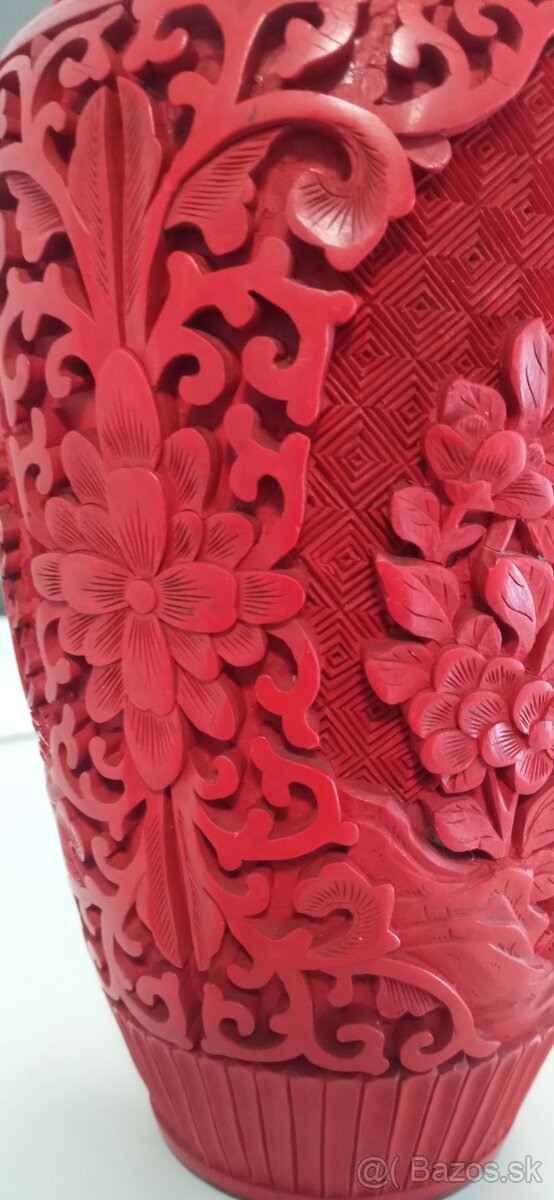 Starožitná čínska vyrezávaná váza z Cinnabaritu (rumelka) 18 - 3