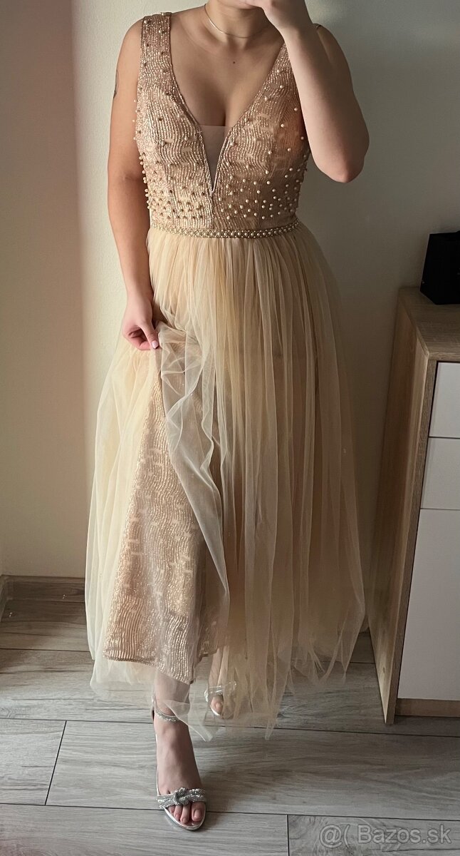 Zlaté spoločenské šaty 36/S - 3