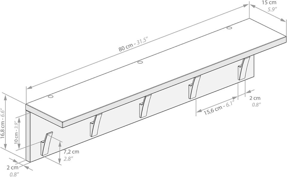 Nástenný vešiak/polička Rachele 80 cm, s uchytkami - 3