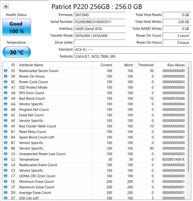3x 2.5" SSD Patriot P220 - 256GB - 3