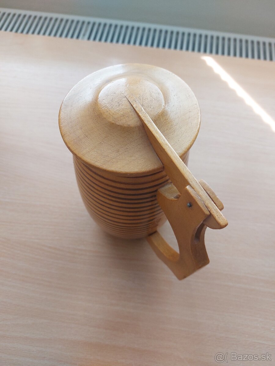 Starý drevený džbán / žejdlík - zdobený - 3