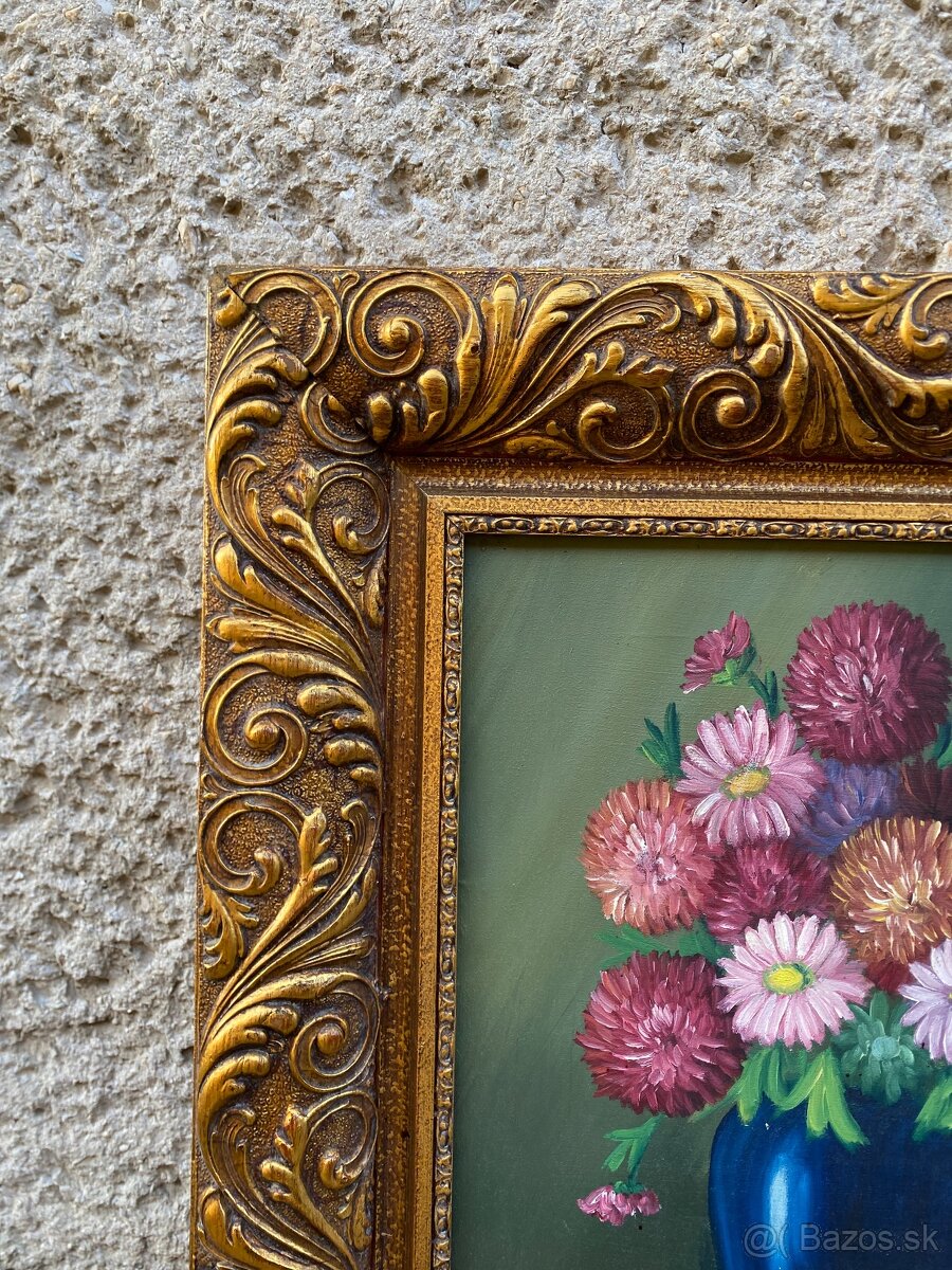 Starý obraz s rámom - olejomaľba na plátne - 3