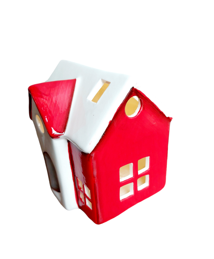 Keramický domček s Led svetlom-červený - 3