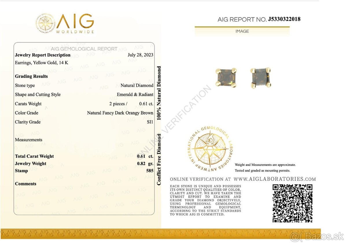 Zlaté napichovacie náušnice s FANCY diamantmi - 3