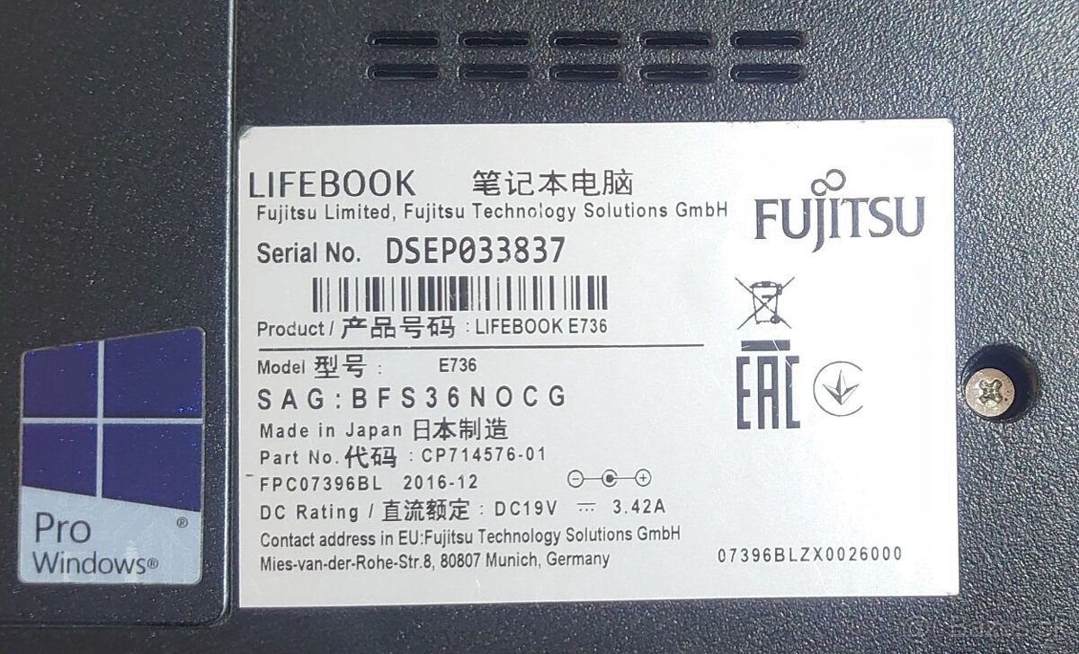 Fujitsu Lifebook E736, i5-6300U - 3