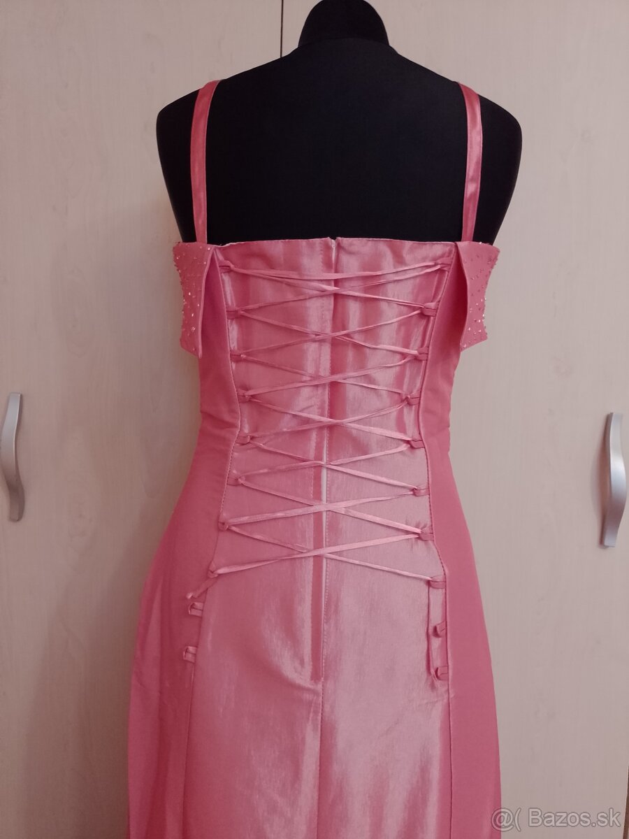 Krásne dlhé broskyňovo - ružové spoločenské šaty - 3
