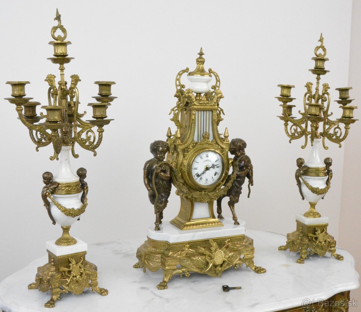 Starožitné krbové hodiny FHS s kentaury+svícny XXL - 3