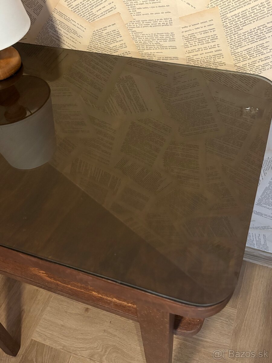 Art deco stolík – zrenovovaný, s tmavým sklom - 3