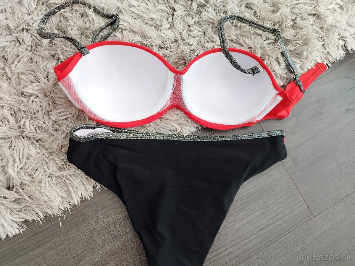 Dvojdielne plavky push up. M/38 červená + čierna - 3