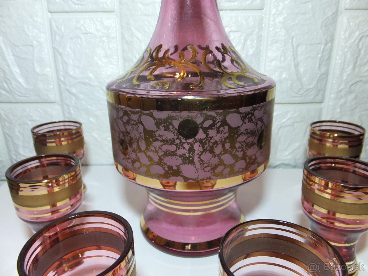 Luxusní karafa+6 skleniček, bohatá malba zlatem, zn. Bohemia - 3