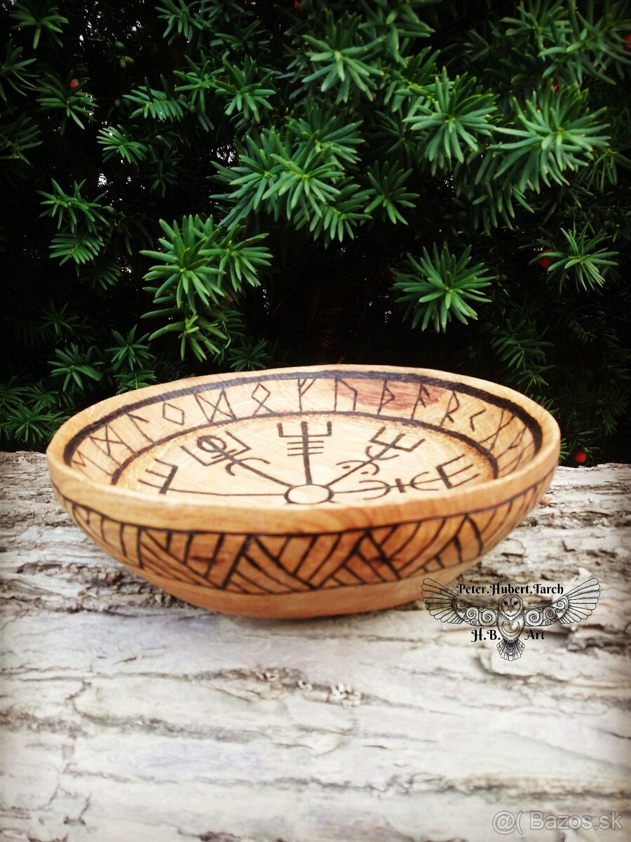 Vikingský tanier - Vegvisir - Viking wooden plate - 3