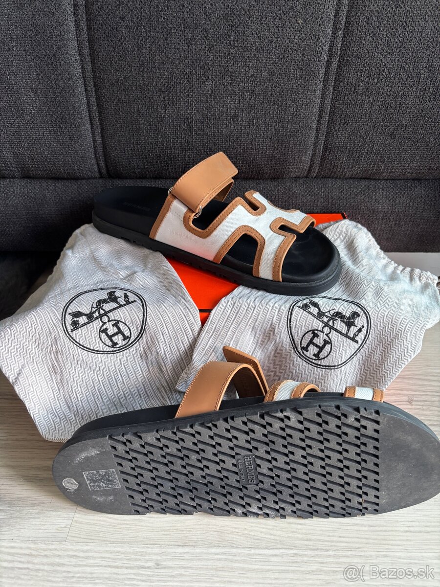 Bielo-hnedé pánske Hermès šľapky - 3