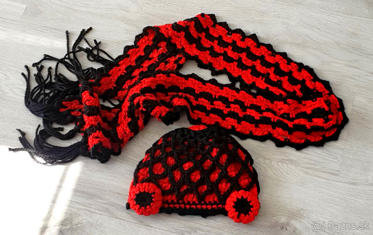 Červený set čiapka a šál - 3