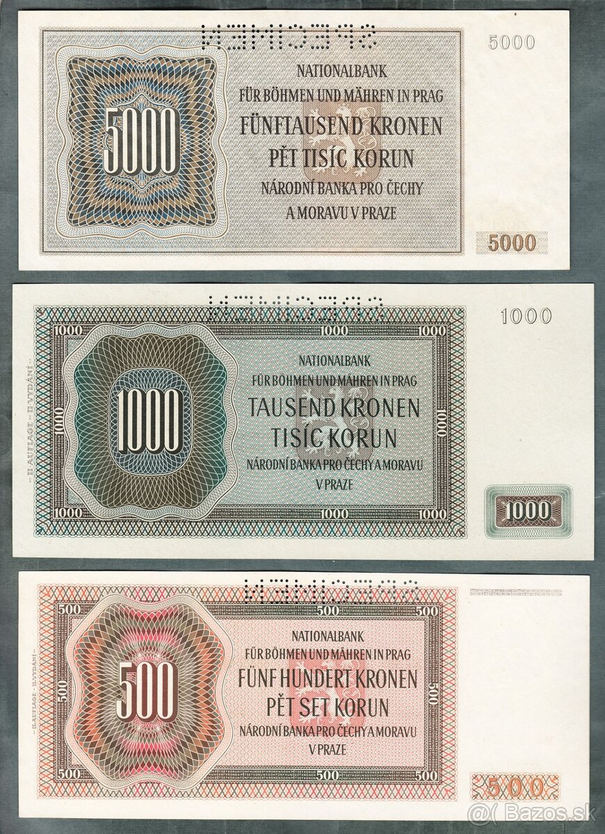 Staré bankovky PROTEKTORÁT KOMPLET SESTAVA bezvadný stav - 3