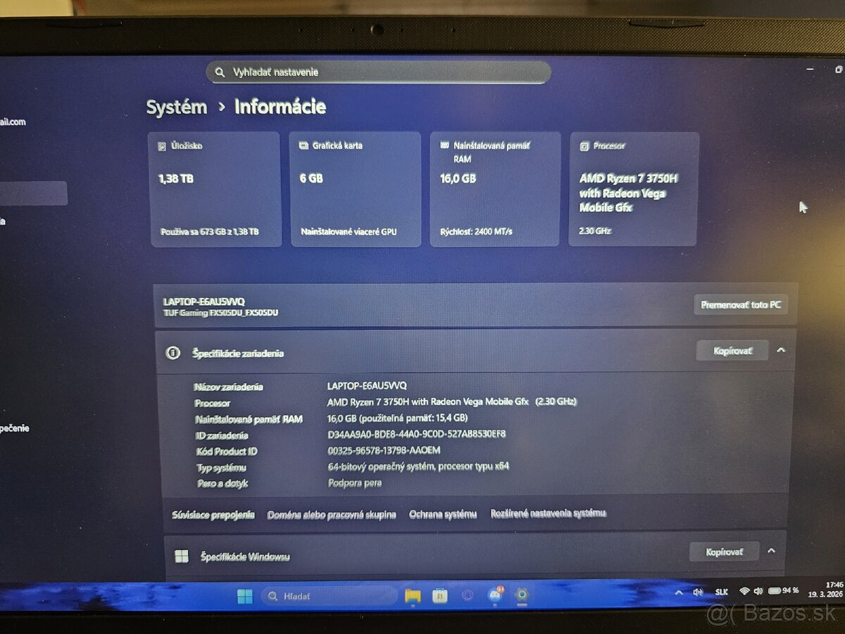 Herný notebook Asus TUF gaming FX505DU - 3