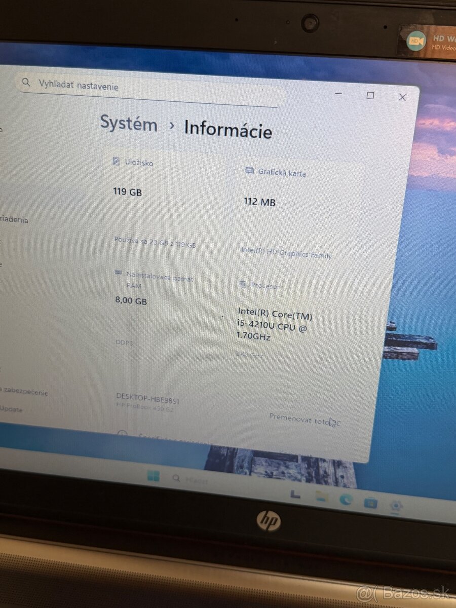 HP Probook G2 450 I5, 8gb ram, 128gb ssd - funkčný - 3