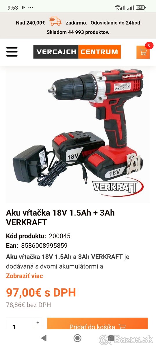 Aku vŕtačka 18V 1.5Ah + 3Ah VERKRAFT - 3