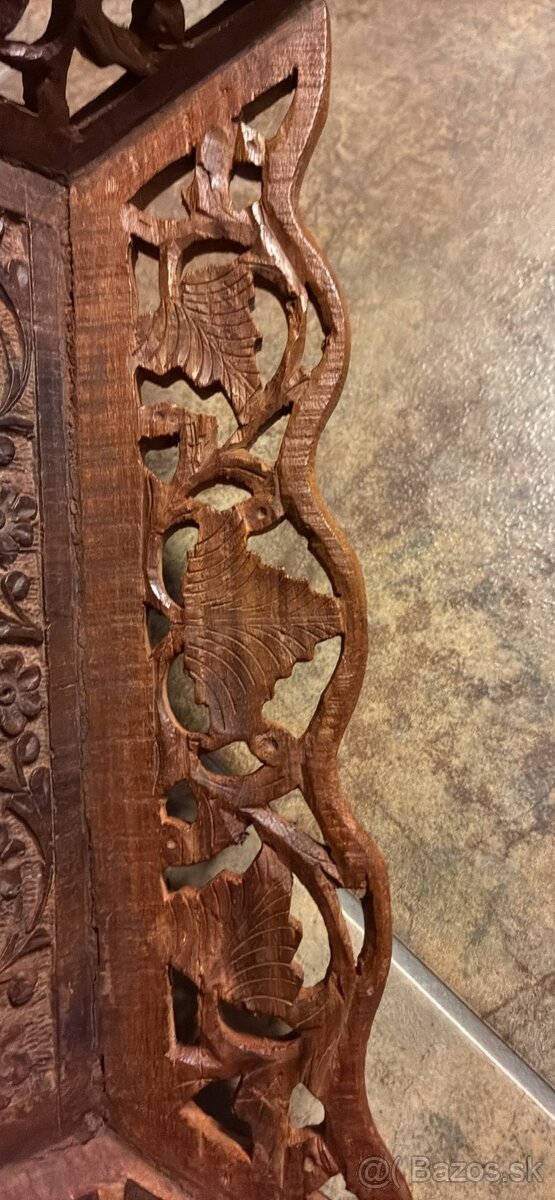 Starožitná drevená vyrezávaná misa s intarziou - 3