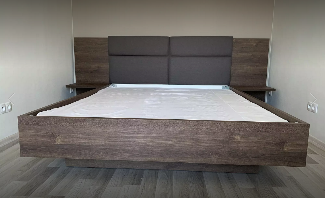 Nová designová postel, 2x noční stolek, rošty a madrace - 3