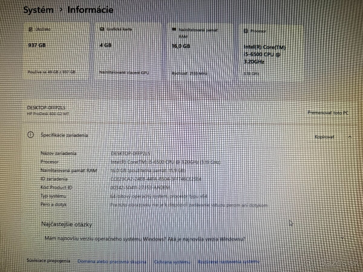 Herný počítač HP.Intel i5-6500 4x3,20GHz.16gb ram.GTX 1650 4 - 3