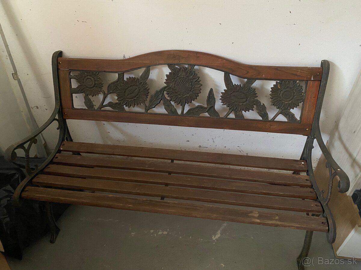 Záhradná lavička drevo + kov (rustikálny štýl) - 3