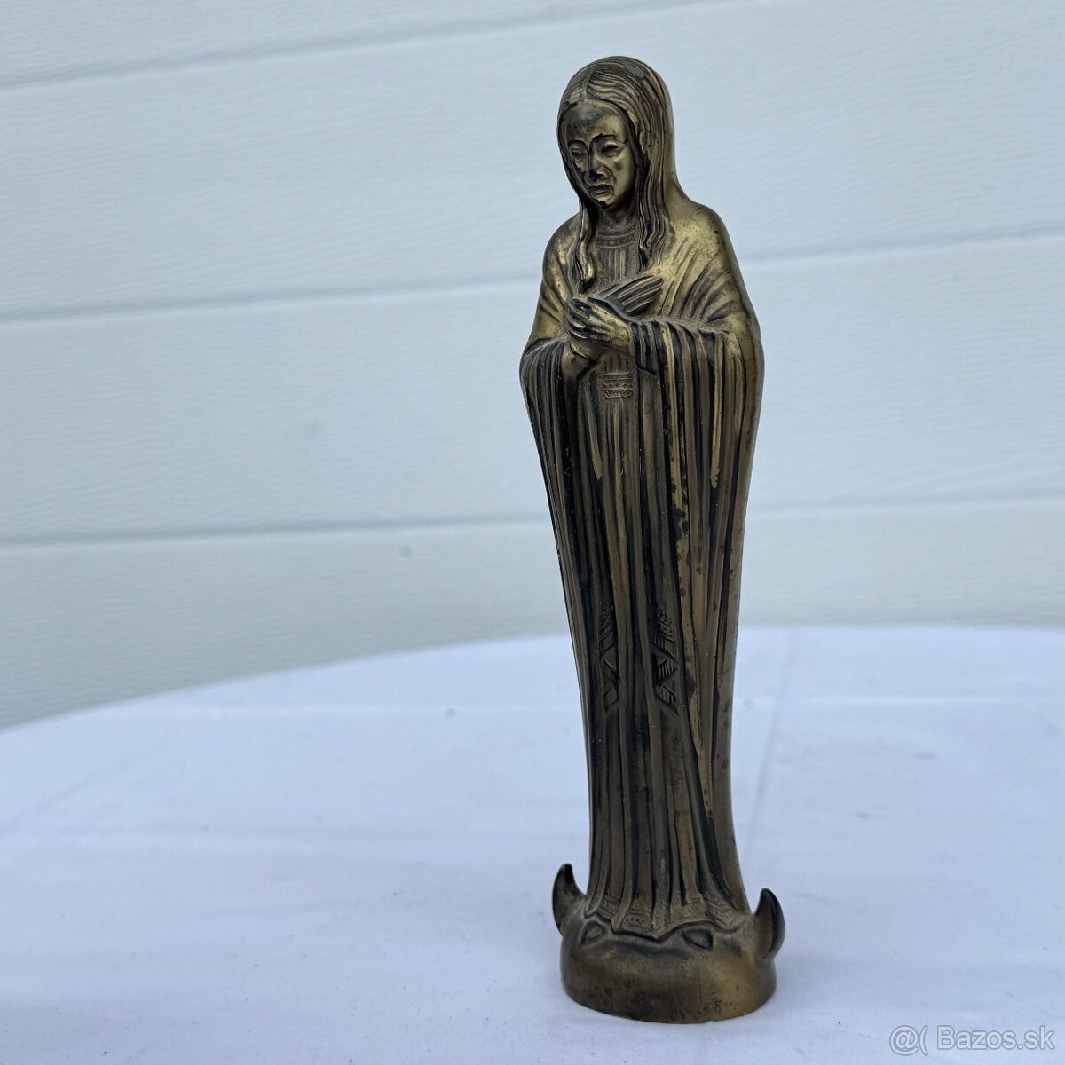 Stará kovová soška Panna Marie v barvě starého zlata - 3