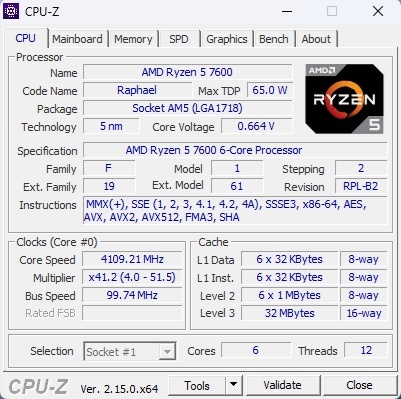 AMD Ryzen 5 7600, 3.80 GHz, 32 MB Cache, socket AM5 - 3