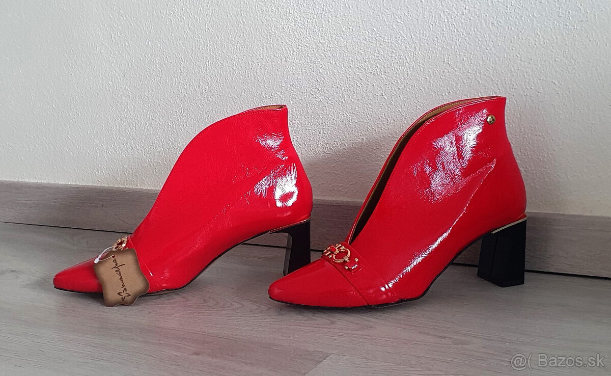 Červené kožené čižmy v.40 - 3