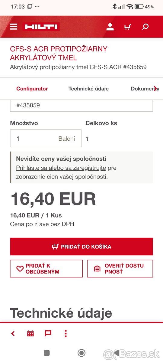 Akrylátový protipožiarny tmel hilti - 3