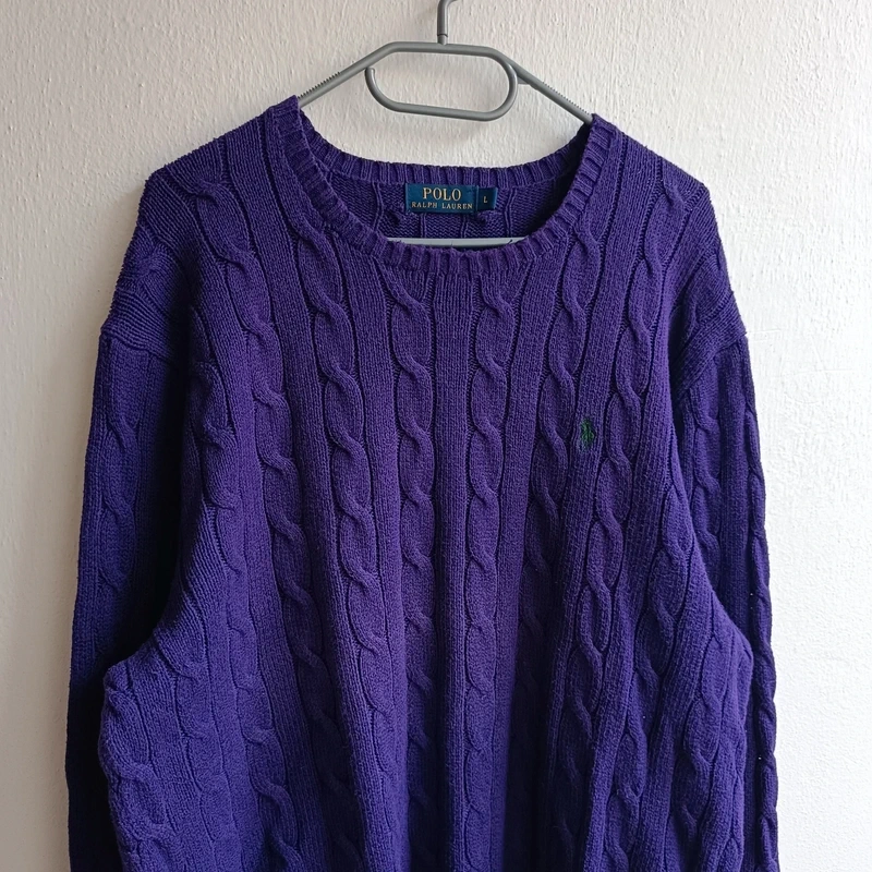 POLO Ralph Lauren fialový pletený sveter cable knit L - 3
