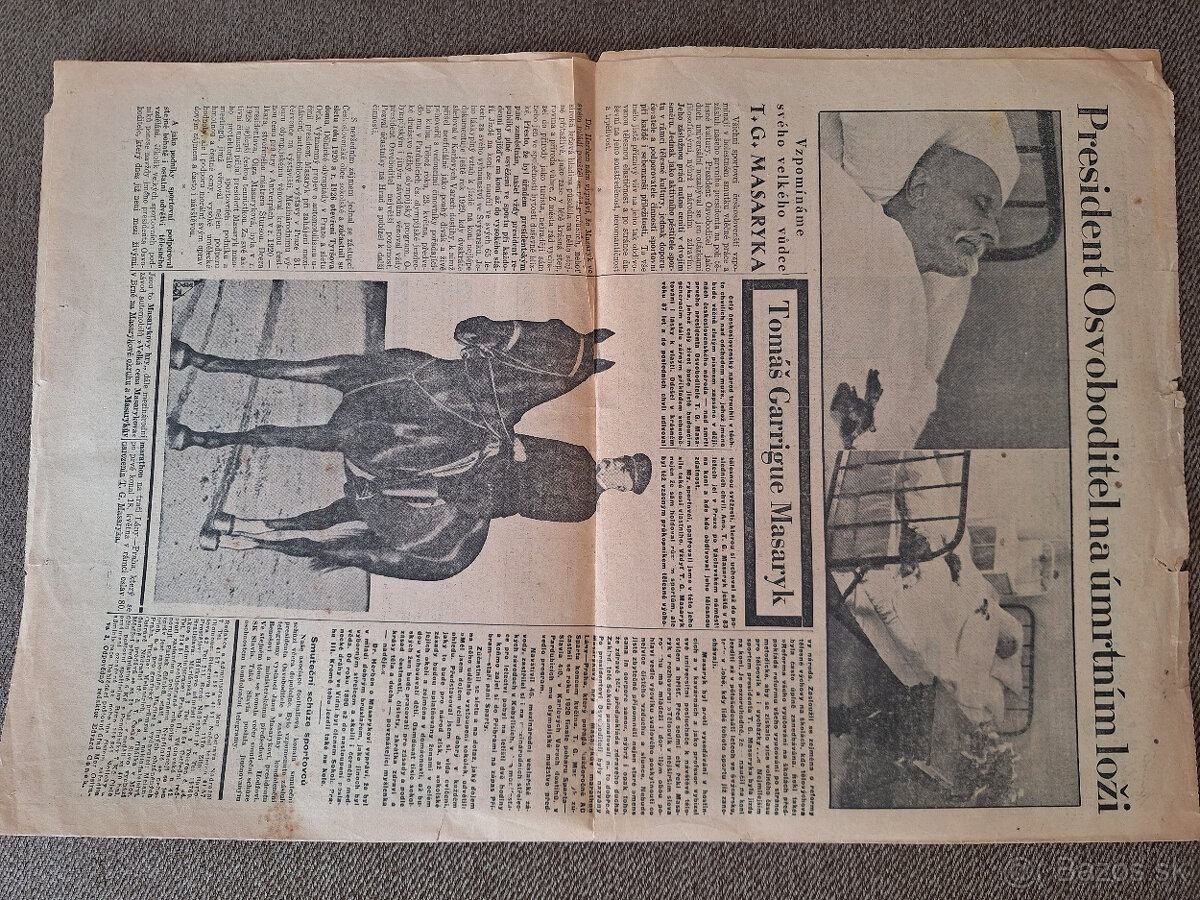 Tlačoviny, noviny rok 1937 Masarik prezident - 3