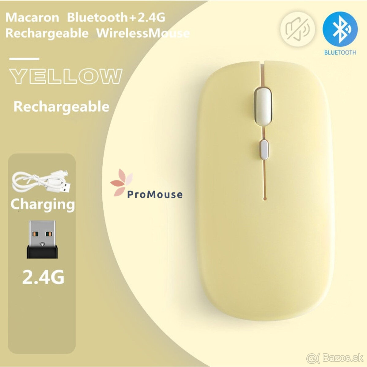 Bezdrôtová myš s podložkou - žltá - 3