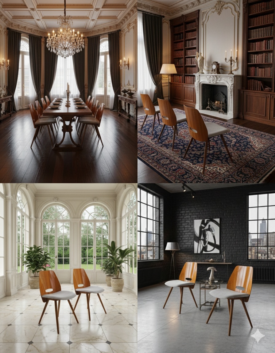 Dizajnové retro stoličky F. Jirák, po renovácii 4ks - 3