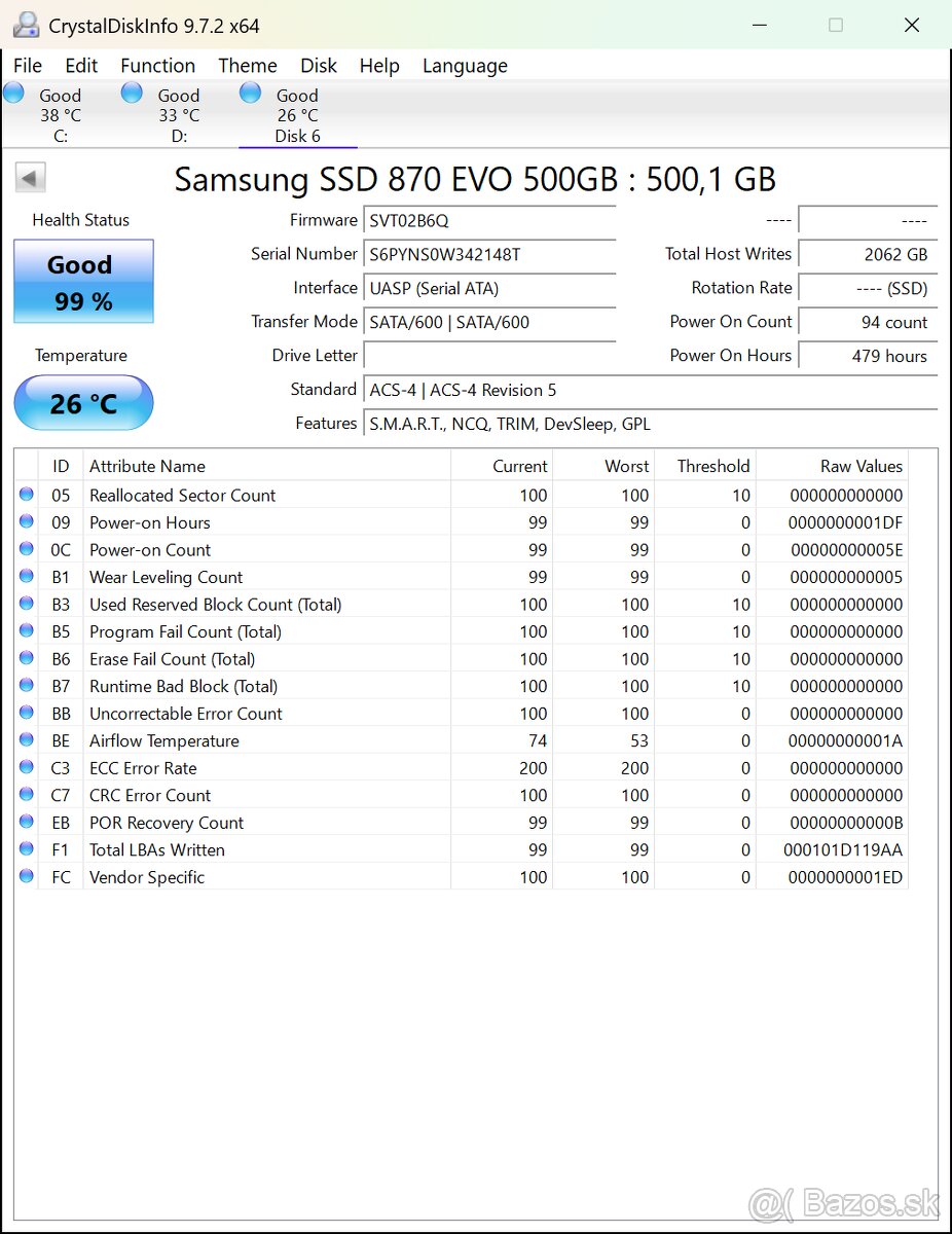 Predám 500GB 2.5" SSD SAMSUNG 870EVO SATA - 3