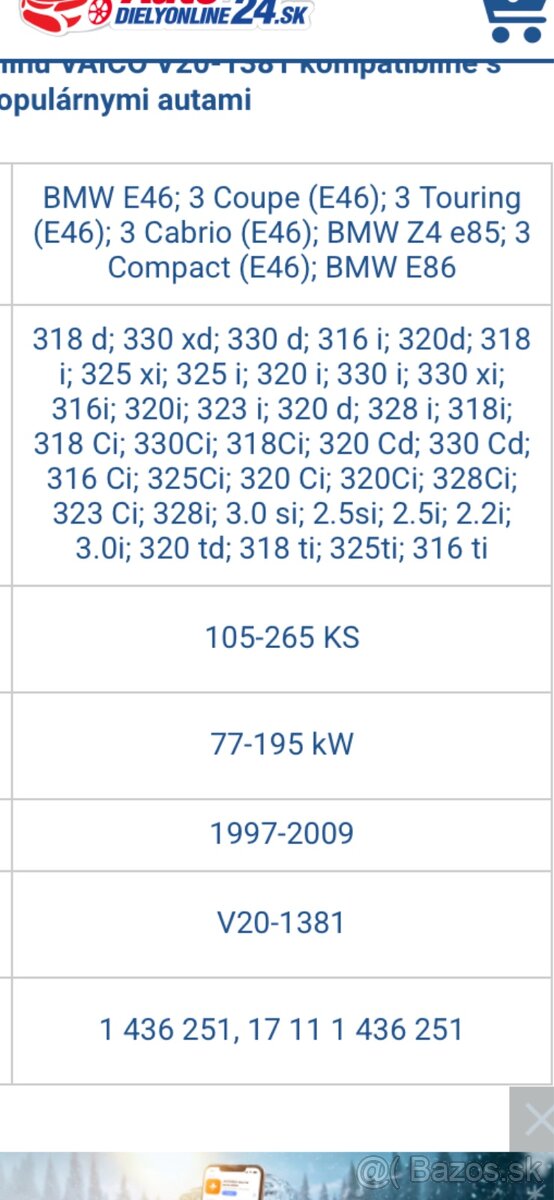 BMW E 46 vodný chladič - 3