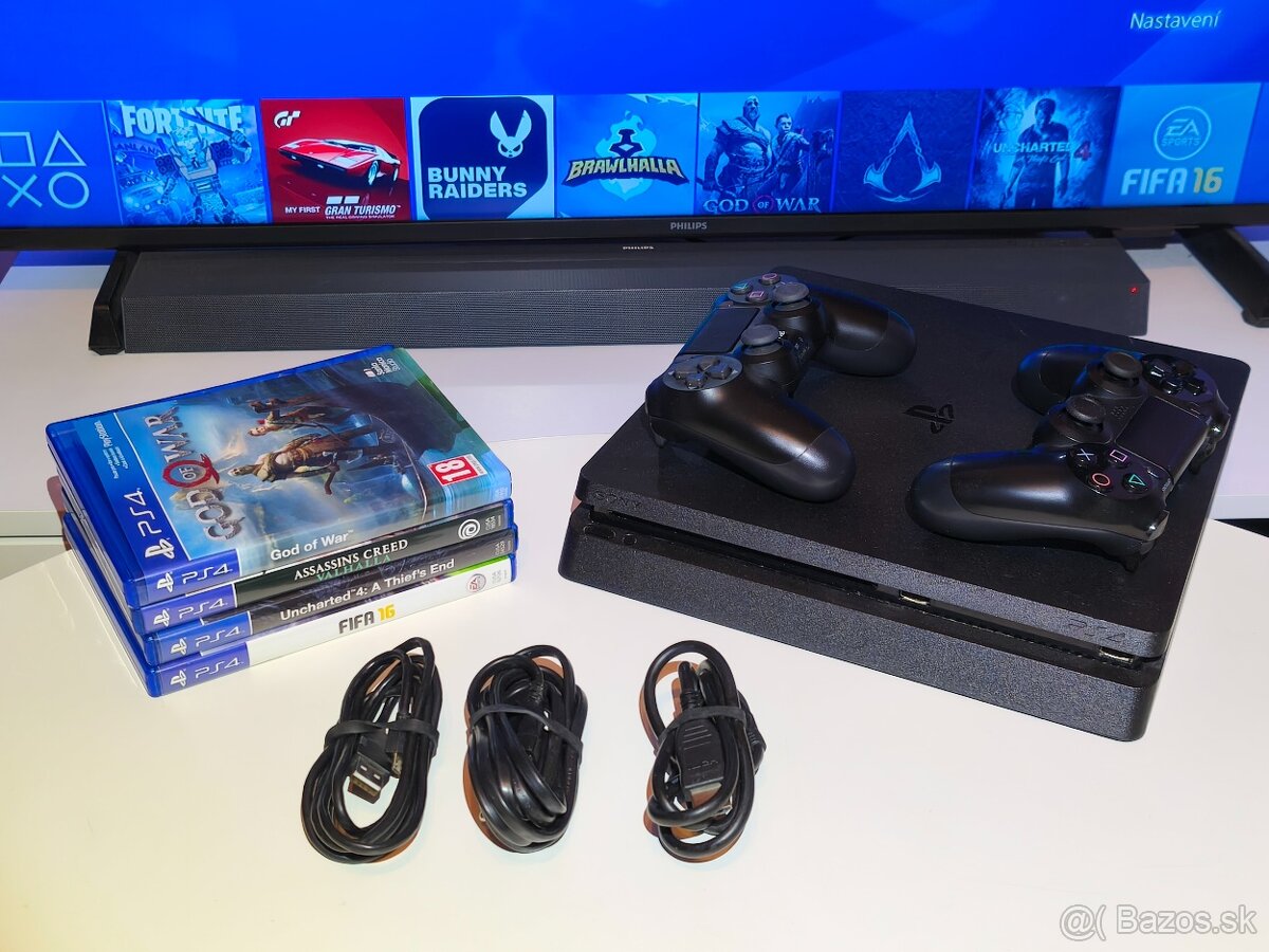 PS4 PLAYSTATION 4 SLIM + 2X OVLADAC + HRY - 3