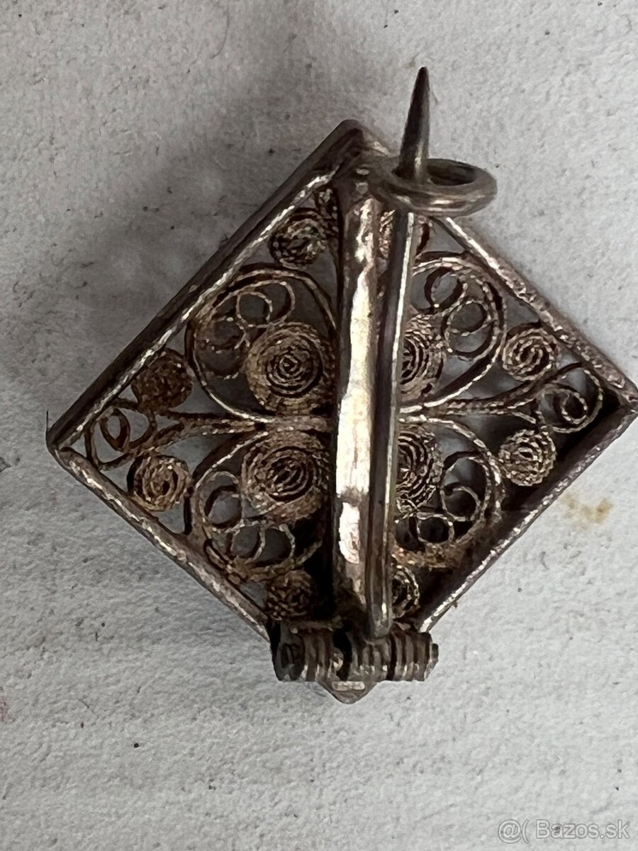 Starozitna strieborna filigrianska brosna - 3