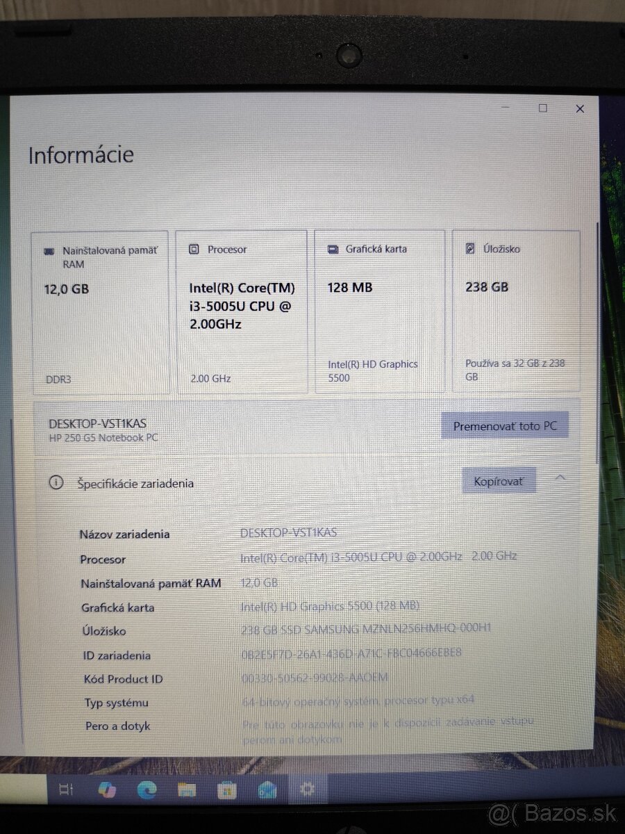 Notebook HP 250 G5, 12GB RAM + SSD - 3