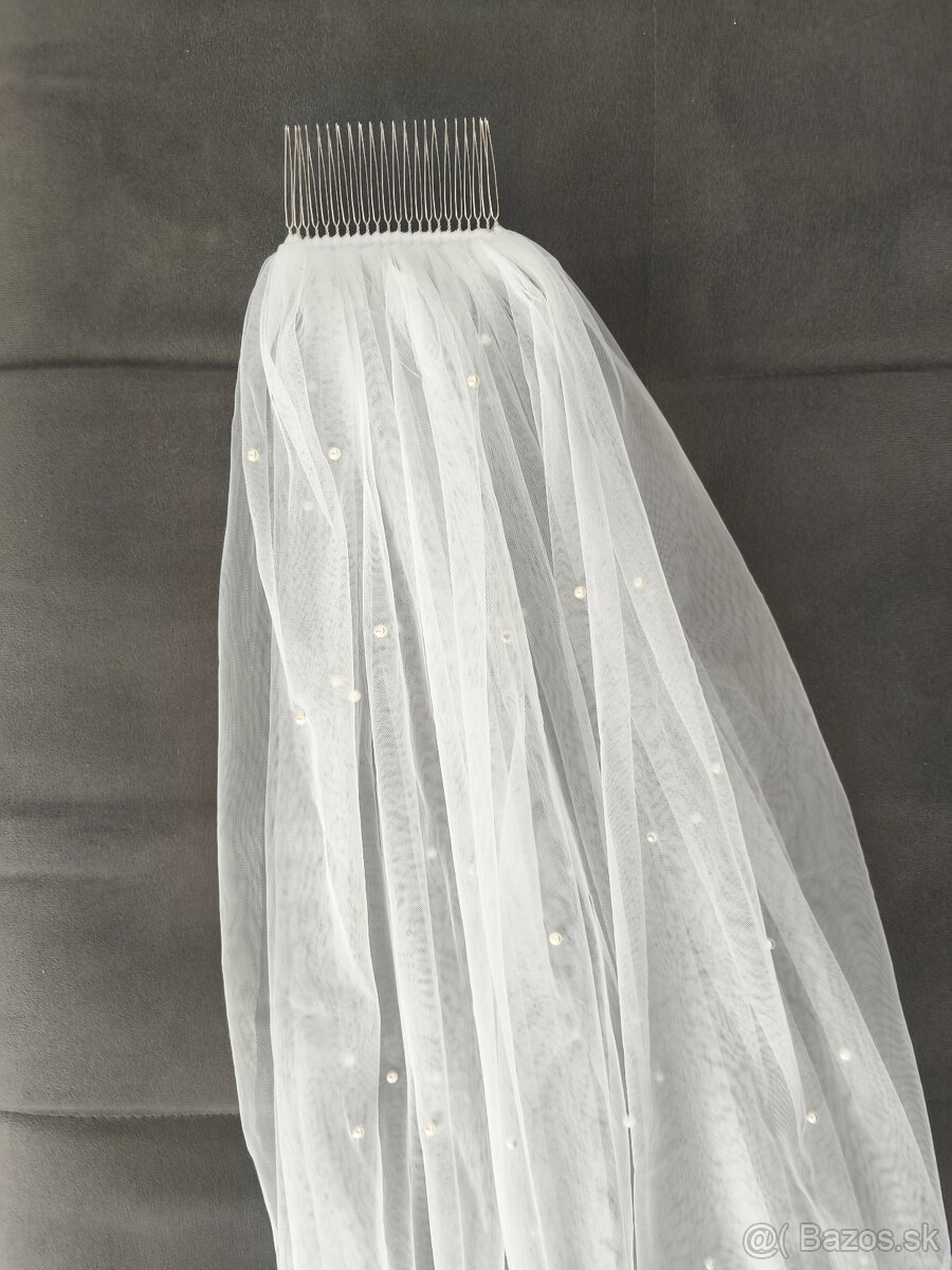 Nový svadobný závoj s perličkami 2 metrový - 3