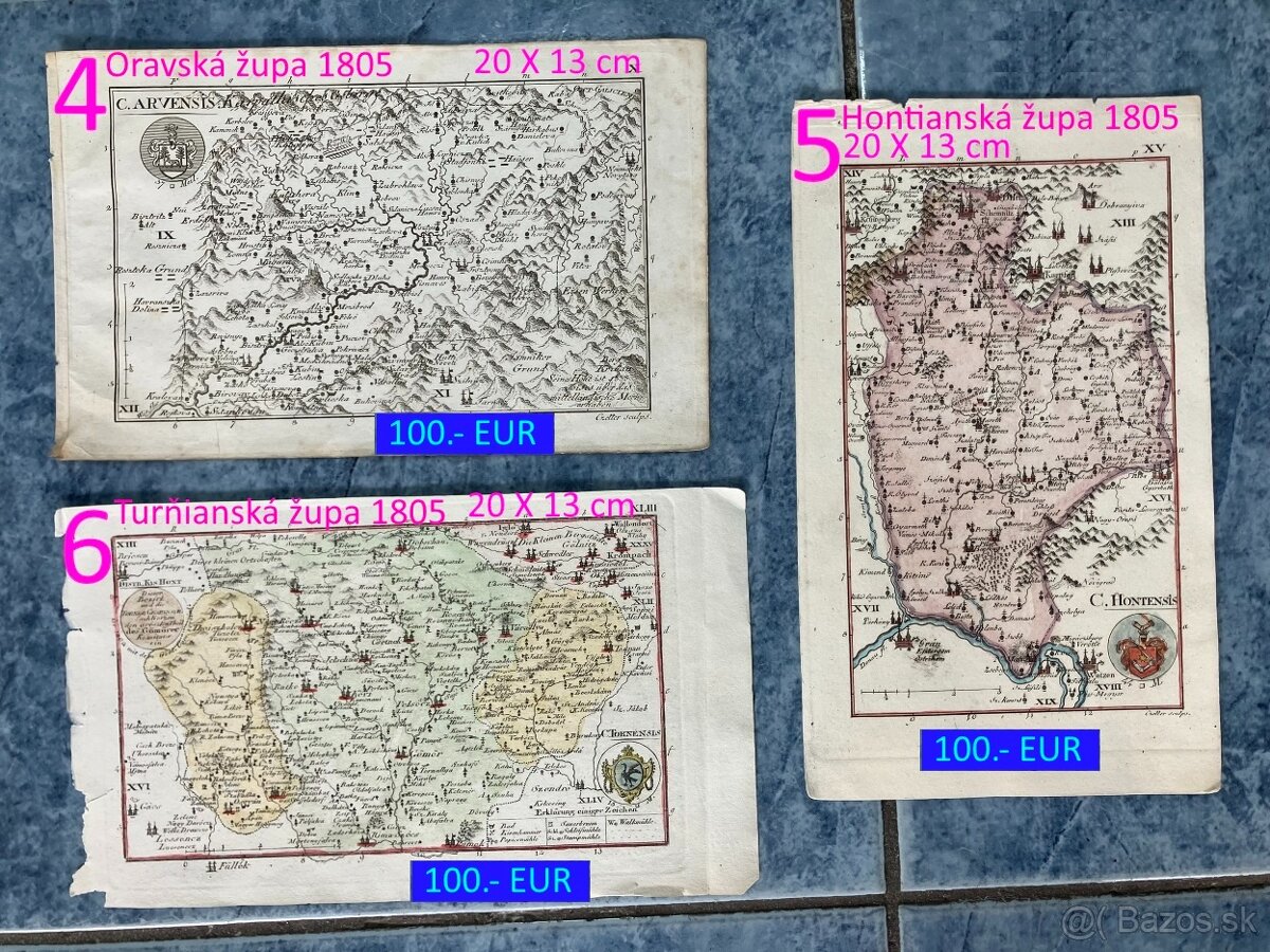 Slovenské župy 200 ročné mapy celá zbierka na predaj - 3