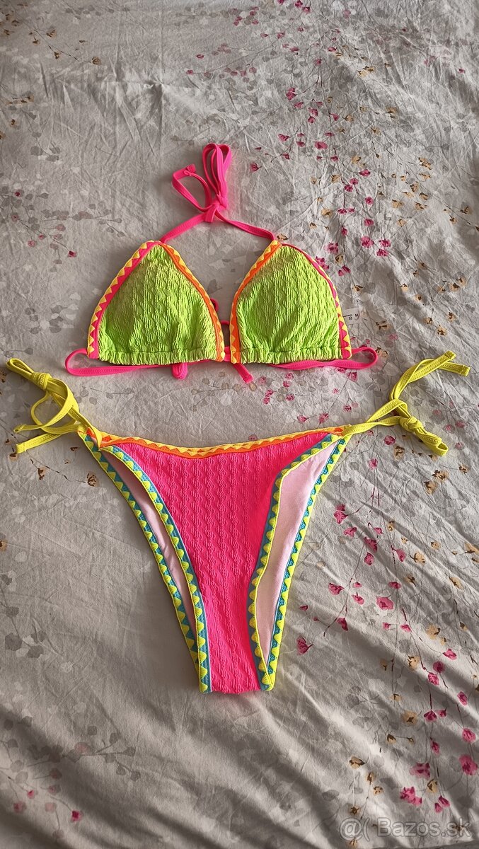 Dámske plavky nové veľkosť M zeleno ružové - 3