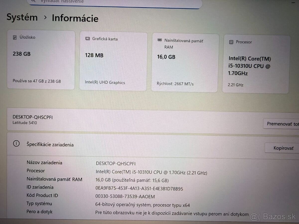 Notebook Dell Latitude 5410 i5-10310U/16GB RAM/B-kat/FHD/SSD - 3