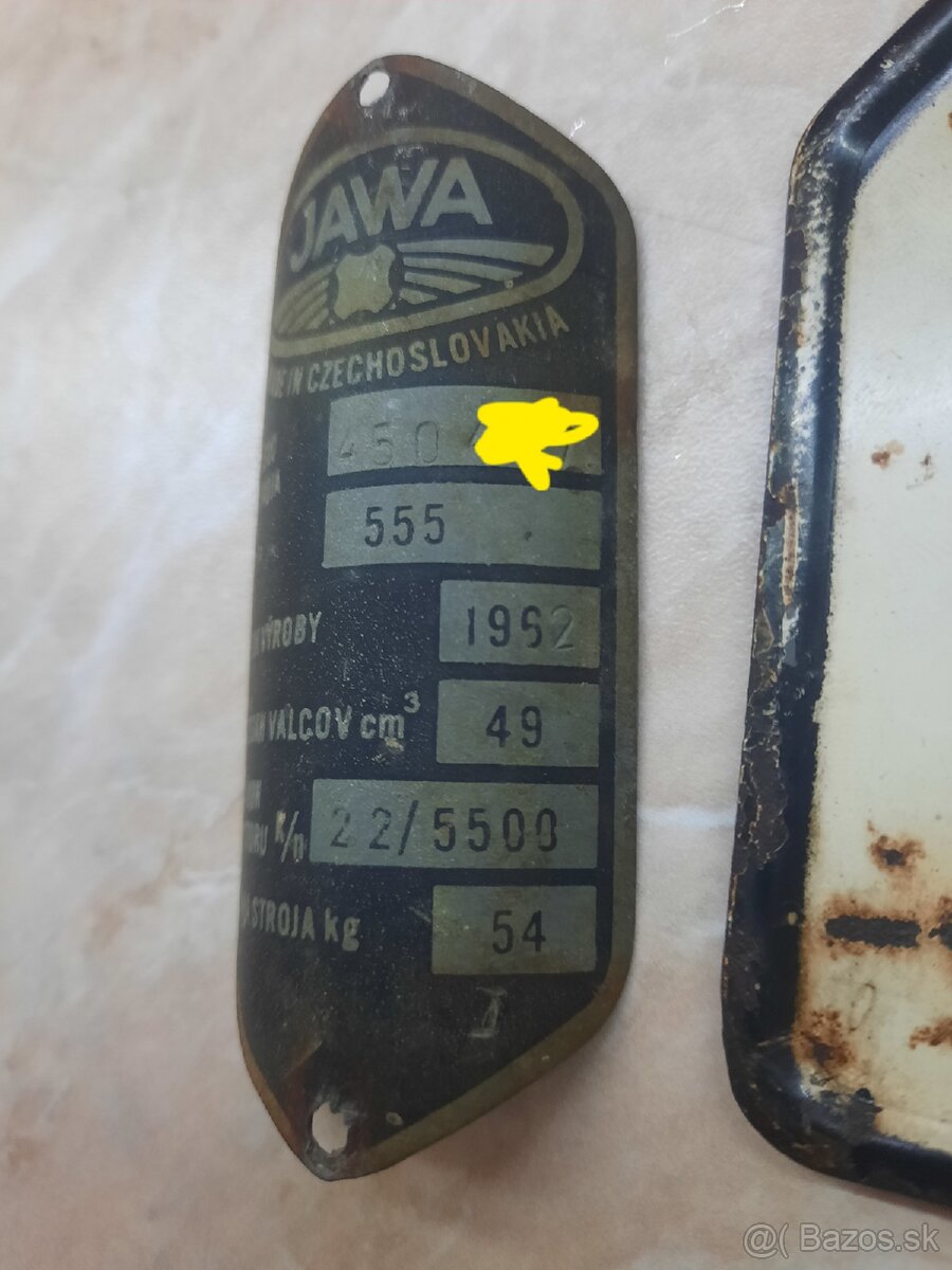 Štítok jawa pionier typ 555 + stará špz - 3