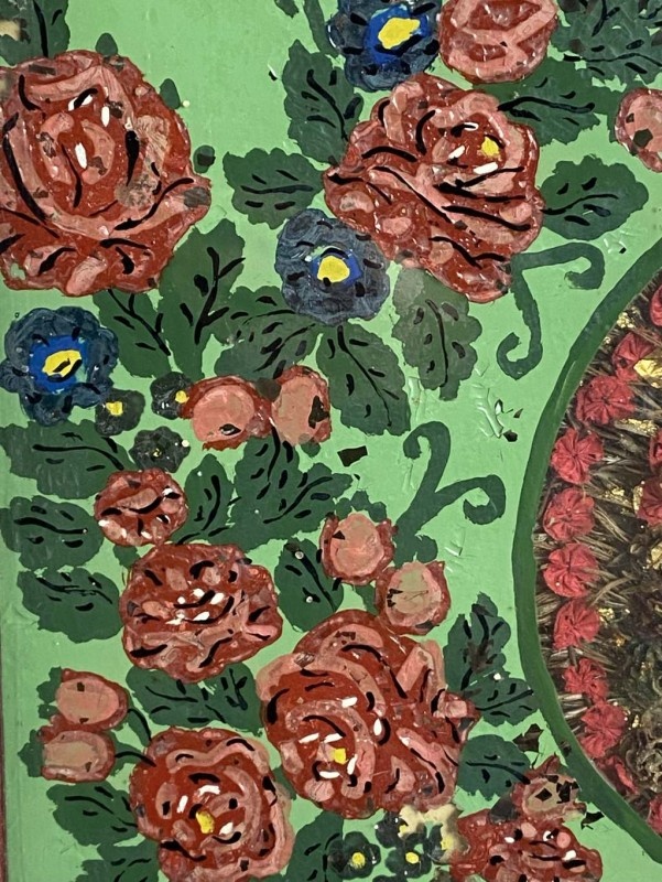 Maľovaný ľudový svadobný obraz zo svadobnými venčekmi - 3