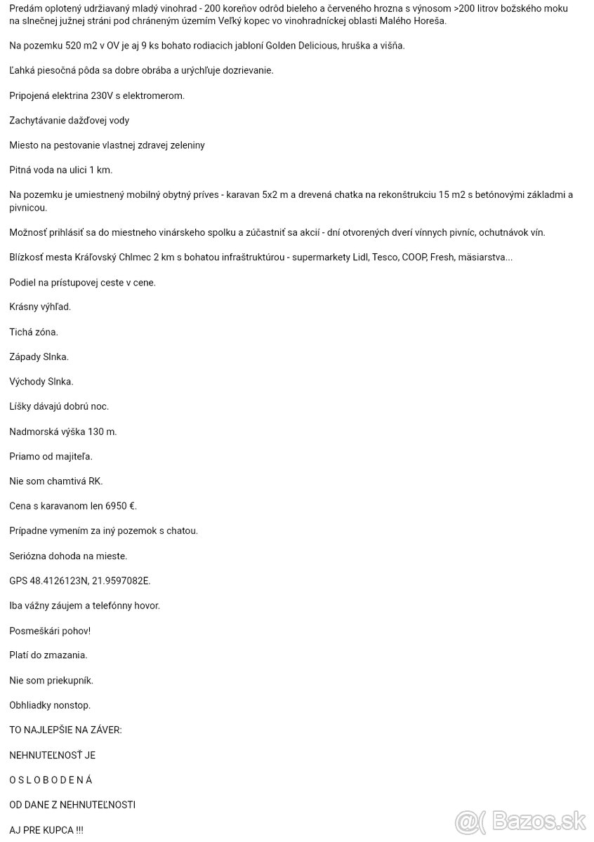 Ekologická BIOvinica bez postrekov+elektrina,chata,pivnica - 3