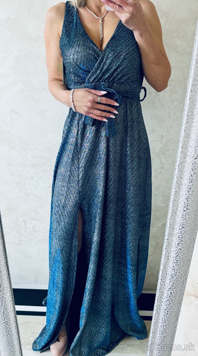 Spoločenské šaty metalic blue - 3
