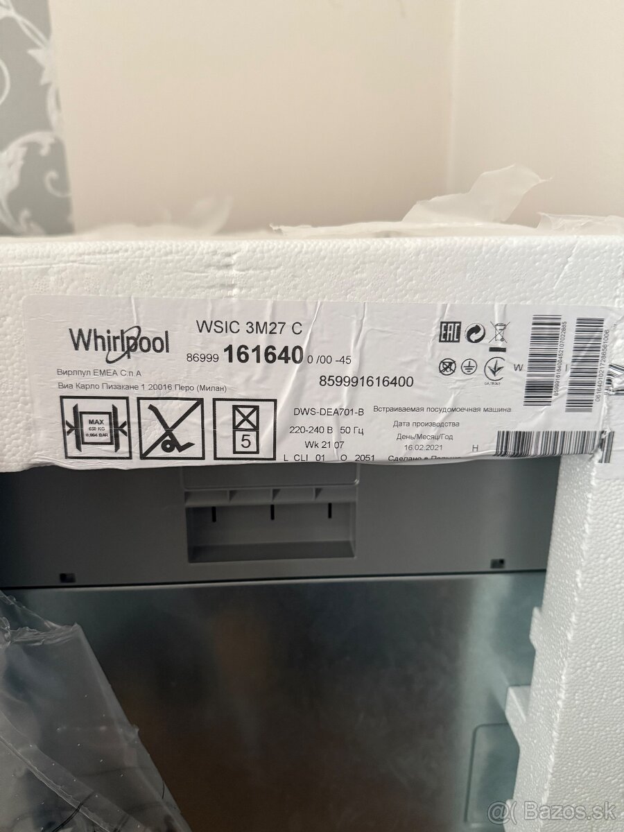 Nepoužitá/ešte zabalená umývačka riadu WHIRLPOOL WSIC 3M27 C - 3